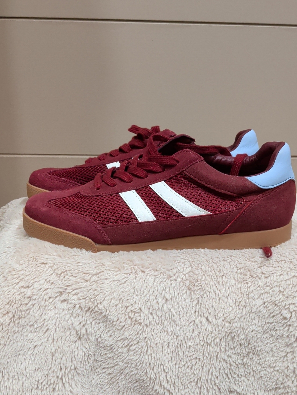Steve Madden Women's Burgundy Sneakers with White Stripes